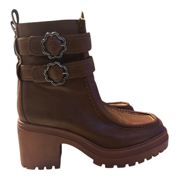 Sam & Libby Cognac Boots 8.5 Floral Buckle - Picture 4 of 13